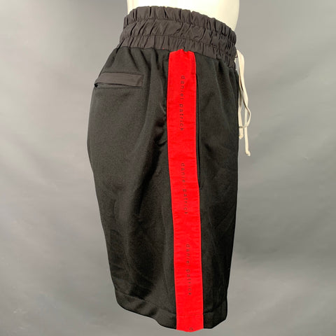 DANIEL PATRICK Size M Black Red Logo Polyester Drawstring Shorts