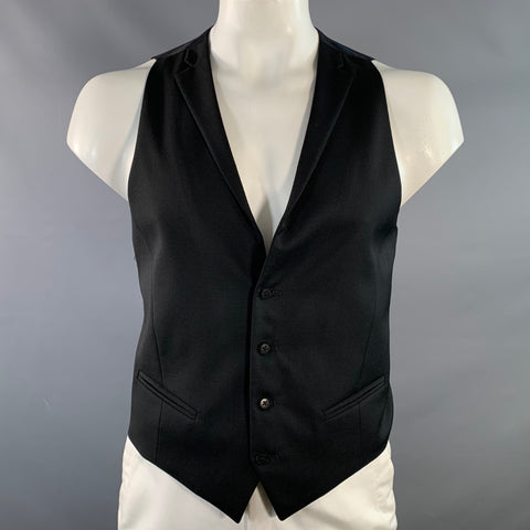 ROMEO GIGLI Gilet en serge de laine vierge noir à revers cranté Taille 42