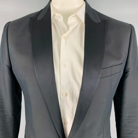 DSQUARED2 Size 44 Black Cotton Silk Peak Lapel Tuxedo