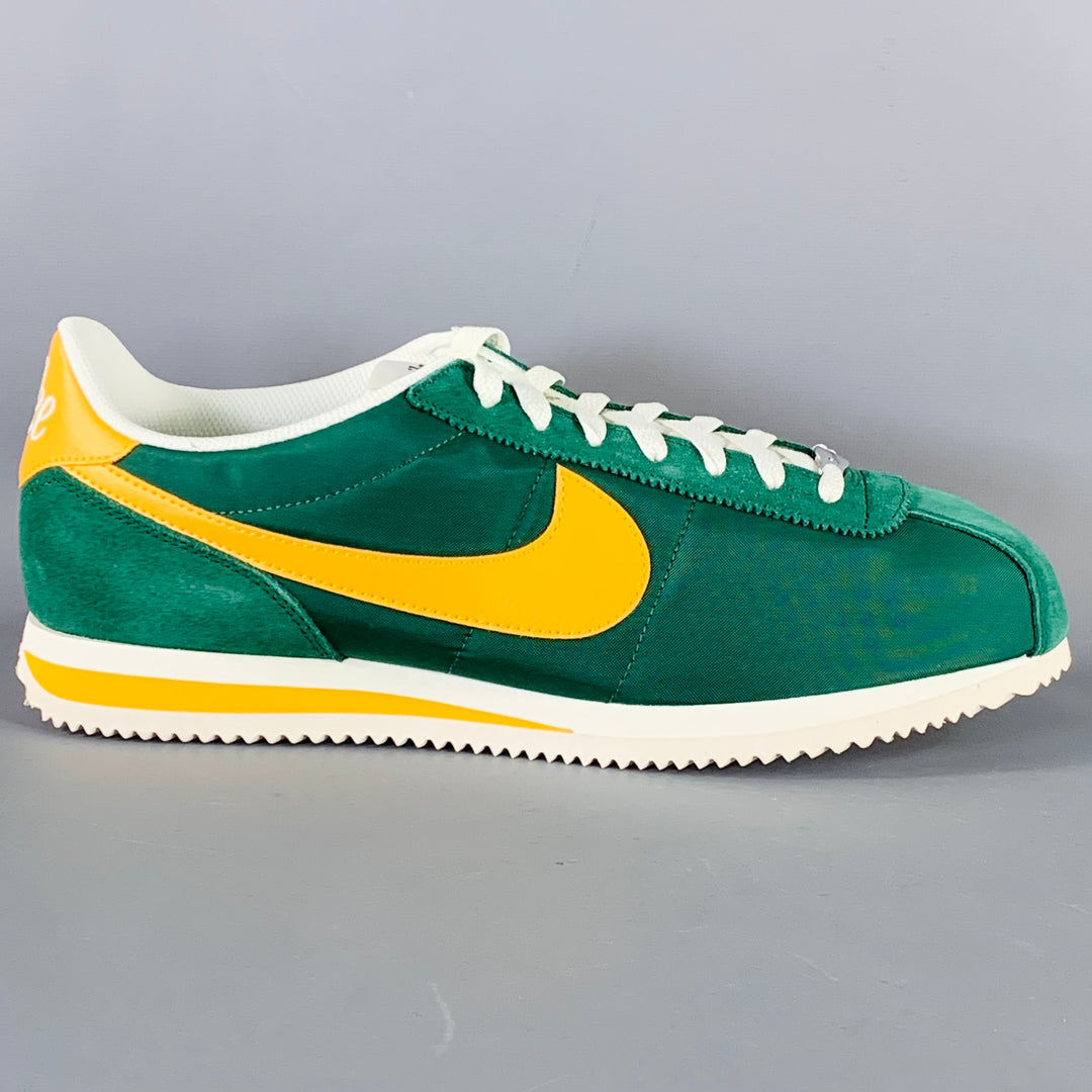 NIKE Size 12.5 Cortez TXT Green Yellow Suede Polyester Low Top Sneakers