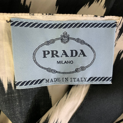 PRADA Size S Black White Cotton Blend Ikat Boat Neck Knee Length Dress