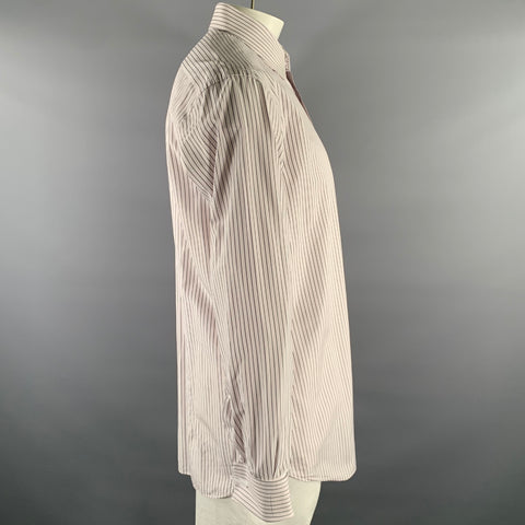 BRIONI Size XL White Brown Pink Stripe Cotton French Cuff Long Sleeve Shirt