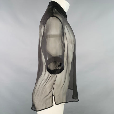 AMI by ALEXANDRE MATTIUSSI Size S Black See Through Silk Short Sleeve Shirt
