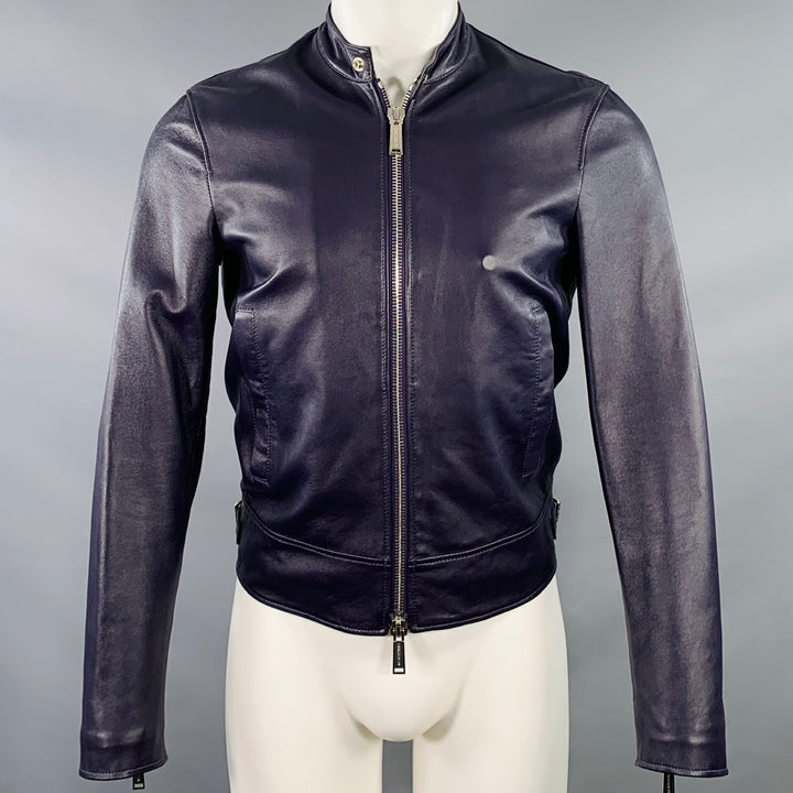DSQUARED2 Size 36 Purple Leather Motorcycle Jacket