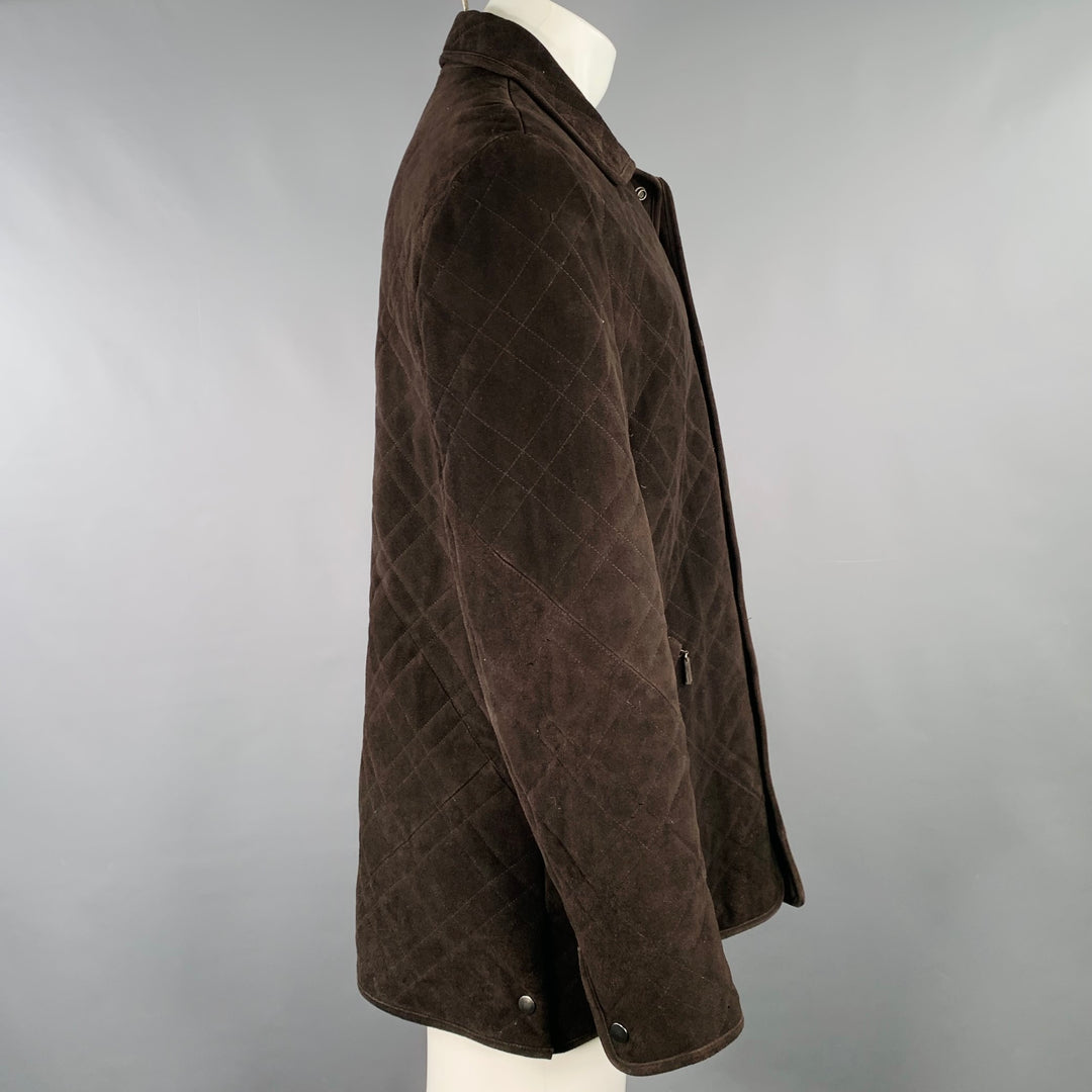 SAKS FIFTH AVENUE Size M Brown Quilted Suede Snaps Coat