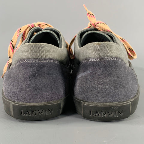 LANVIN Size 10 Grey Black Color Block Canvas Lace-Up Sneakers