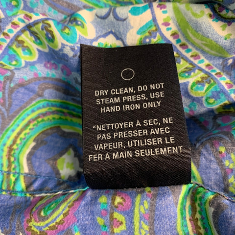 ROBERT GRAHAM Size L Blue Green Print Cotton Button Up Long Sleeve Shirt