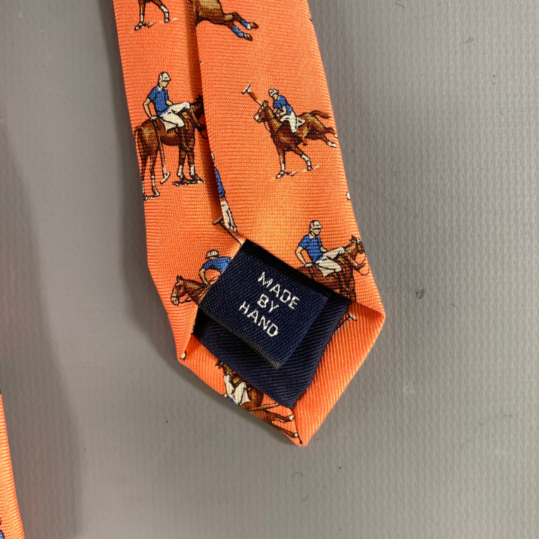 DOCUMENT Orange base with Horses Silk Tie