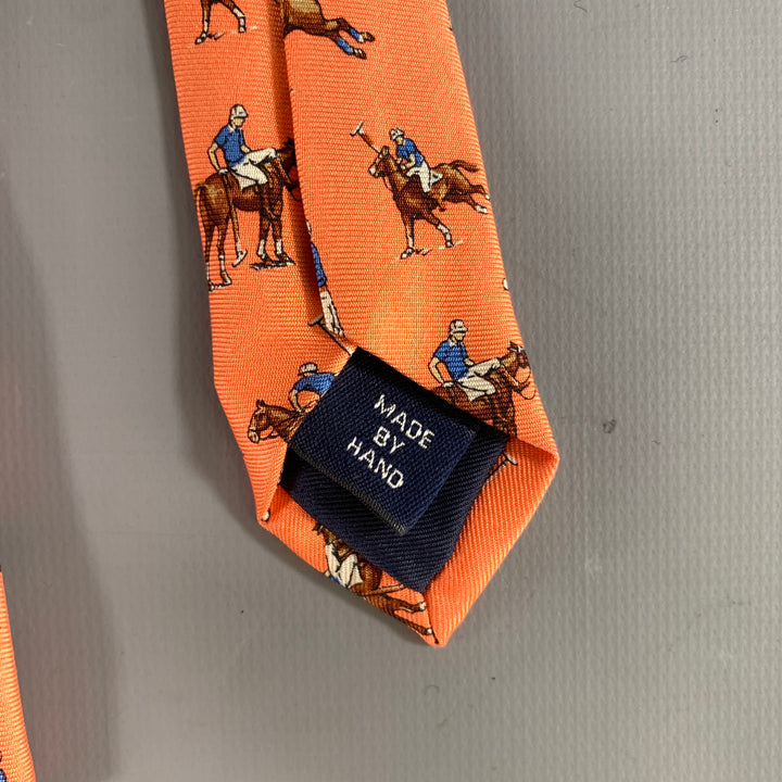 DOCUMENT Orange base with Horses Silk Tie