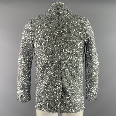 ZADIG & VOLTAIRE Chest Size 34 Silver Sequined Polyester Notch Lapel Sport Coat