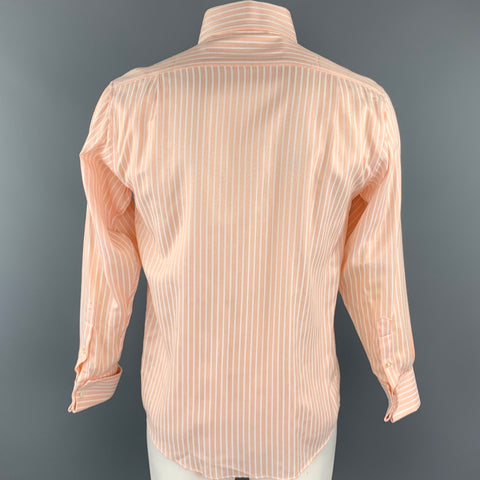 PAUL SMITH Taille L Chemise à manches longues boutonnée en coton à rayures pêche et blanches