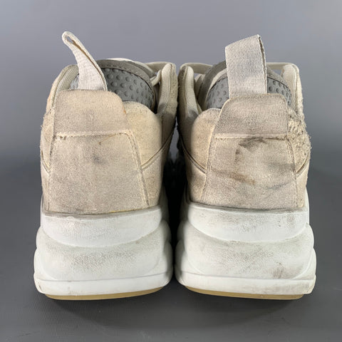 ACNE STUDIOS Size 10 White Cream Distressed Suede Lace Sneakers