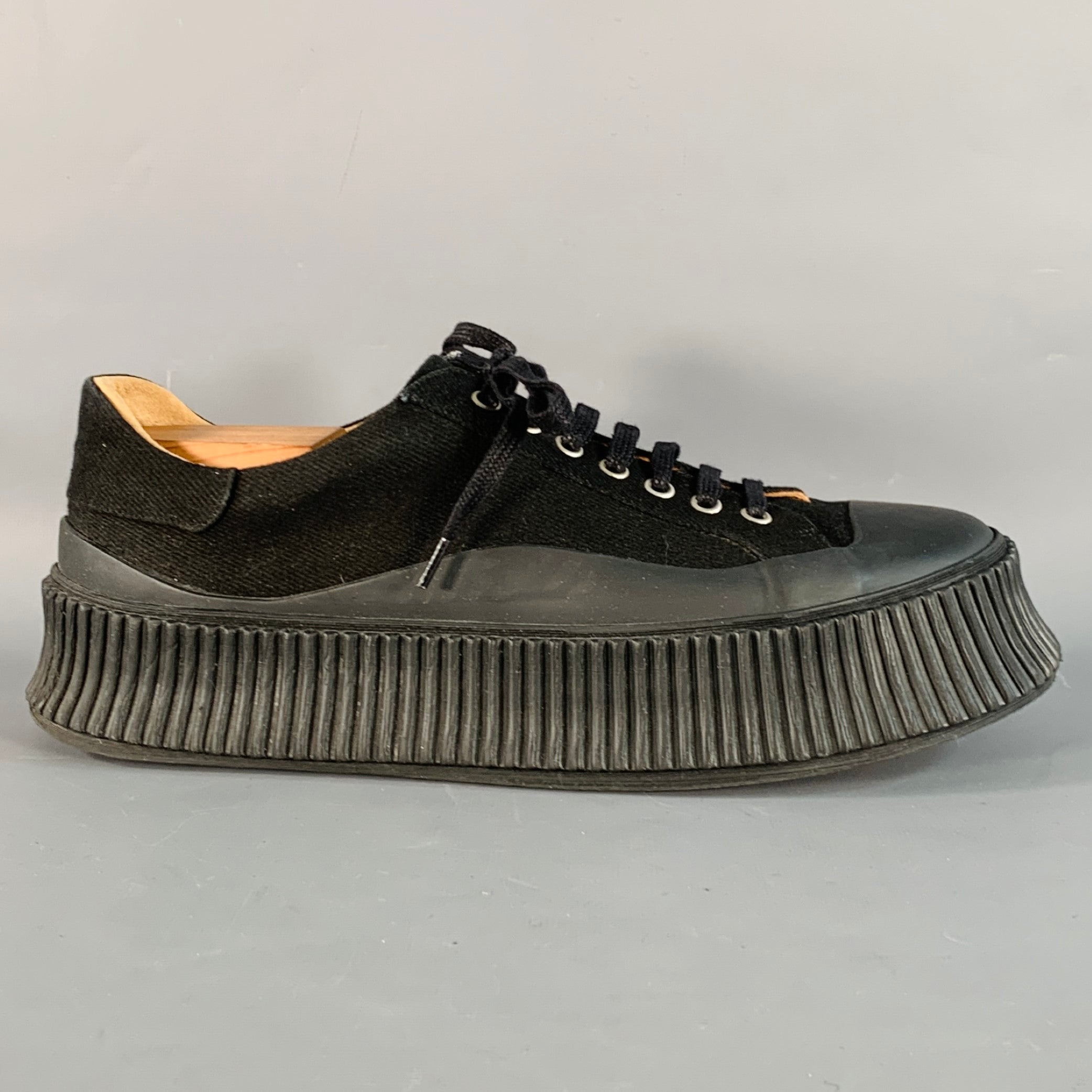 JIL SANDER Size 9 Black Canvas Twill Chunky Crepe Sole
