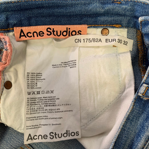 ACNE Size 30 Blue Flare Leg Cotton Button Fly Jeans