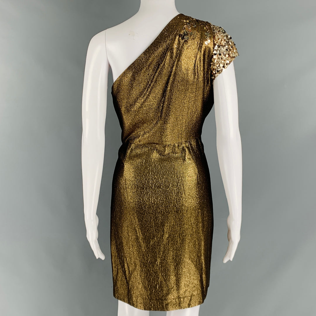 ELIE TAHARI Size 8 Gold Cotton Blend One Shoulder Cocktail Dress  Sui  Generis Designer Consignment