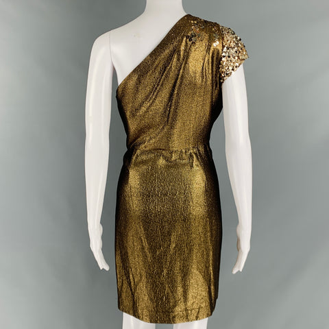 ELIE TAHARI Size 8 Gold Cotton Blend One Shoulder Cocktail Dress