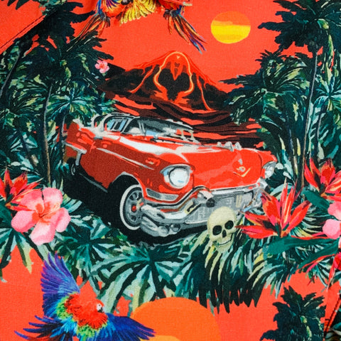 MAUNA KEA Size S Orange Multi Color Hawaiian Viscose Short Sleeve Shirt