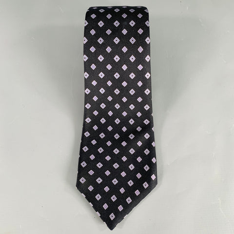 KITON Black Purple Diamond Silk Tie