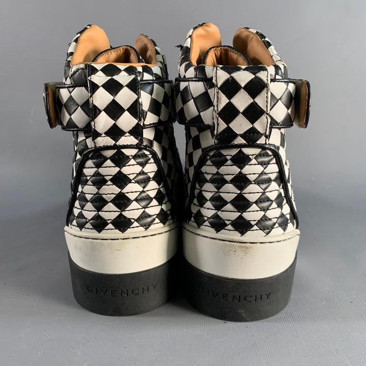 GIVENCHY Size 11 Black White Checkered Leather High Top Sneakers