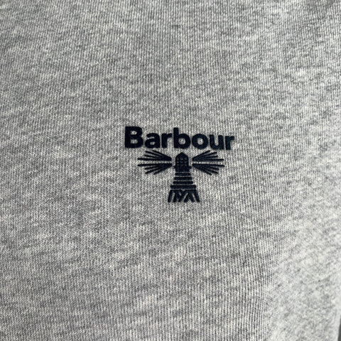 BARBOUR Size L Heather Grey Black Cotton Crew Neck Pullover