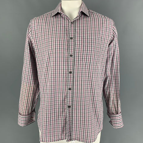 PAUL SMITH Size L White Black Burgundy Plaid Cotton Long Sleeve Shirt