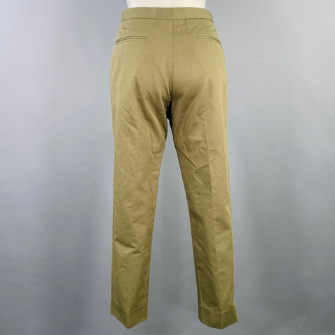 MARNI Size 2 Green Olive Cotton Linen Twill Flat Front Casual Pants
