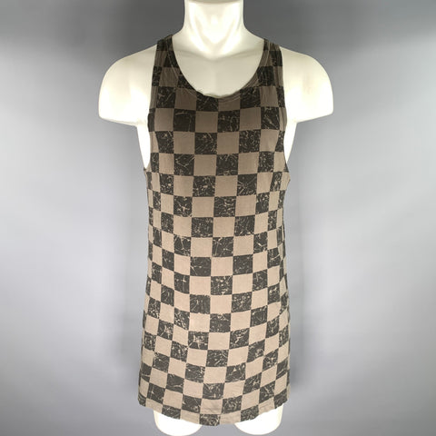 HAIDER ACKERMANN Size S Black Olive Checkered Tank Top