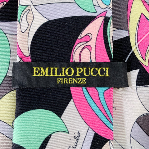 EMILIO PUCCI Black Multi Color Abstract Silk Tie