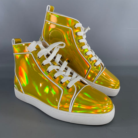 CHRISTIAN LOUBOUTIN Size 6.5 Gold White Leather High Top Lace Up Shoes
