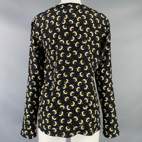 Blouse en soie DOROTHEE SCHUMACHER T2 noire et jaune à motifs oiseaux