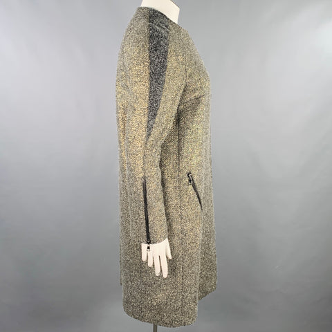 MONIQUE LHUILLIER Size 10 Grey Gold Acrylic Blend Tweed Zip Up Coat