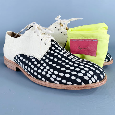 ESQUIVEL Size 10.5 Beige Black Canvas Dots Leather Lace Up Shoes