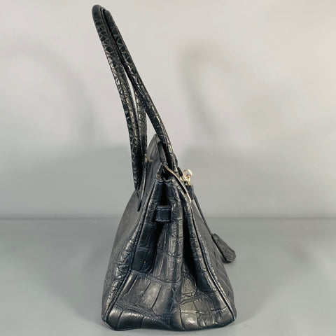 MAURO GOVERNA Navy Alligator Leather Handbag