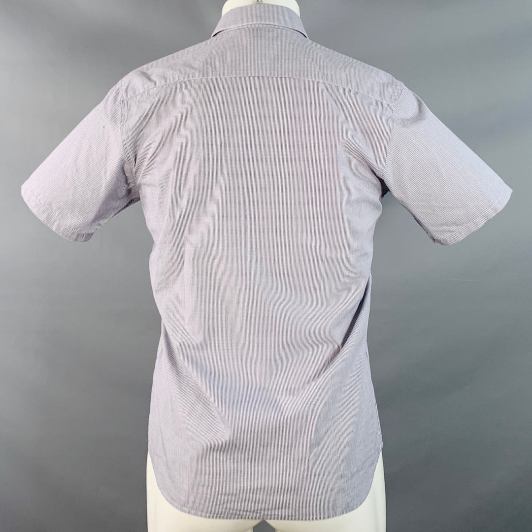 AGNÈS B. Size 38 Navy White Gingham Cotton Button Down Collar Short Sleeve Shirt