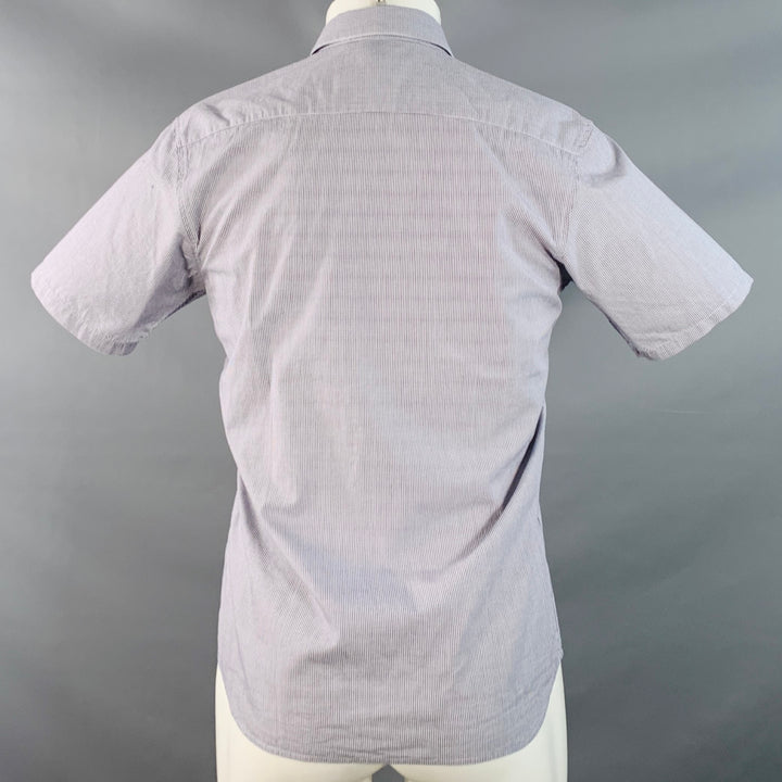 AGNÈS B. Size 38 Navy White Gingham Cotton Button Down Collar Short Sleeve Shirt
