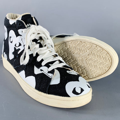 CONVERSE COMME des GARCONS PLAY Sz 10 Black White Hearts Canvas High Top Sneaker