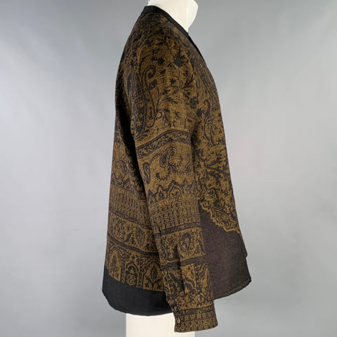 YANTOR Size M Brown Black Paisley Wool Collarless Long Sleeve Shirt