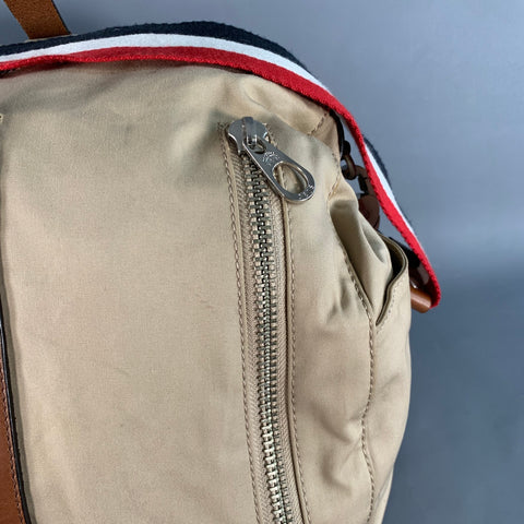 BLACK FLEECE Beige Multi Color Stripe Canvas Leather Duffle Bag