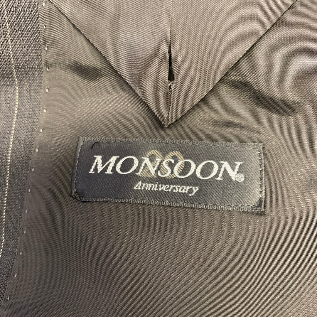 D'URBAN Chest Size 40 Black Silver Pinstripe Wool Notch Lapel Suit