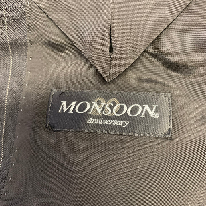 D'URBAN Chest Size 40 Black Silver Pinstripe Wool Notch Lapel Suit