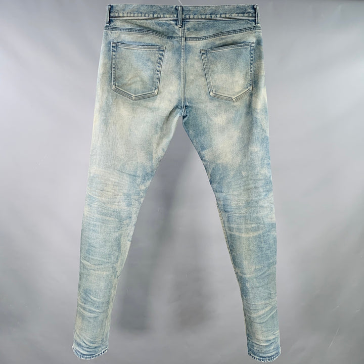 JOHN ELLIOTT Size 34 Blue Grey Distressed Cotton Button Fly Jeans
