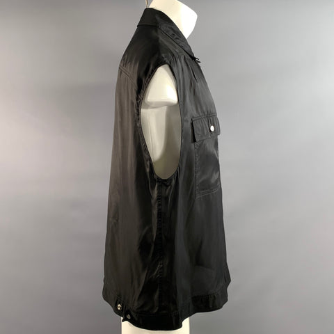 RICK OWENS Size S Black Cupro Snaps Vest Outerwear