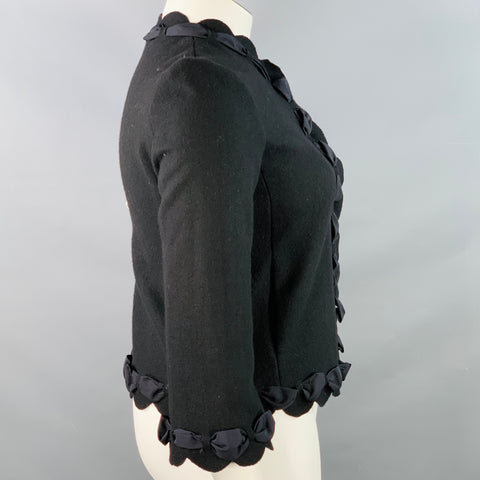 MOSCHINO COUTURE Size 10 Black Wool Blend Ribbon Snaps Jacket Blazer