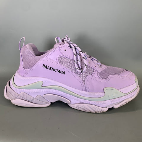 BALENCIAGA Size 9 Purple Leather Lace Up Sneakers