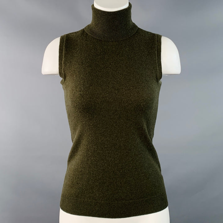 RALPH LAUREN Size S Olive Green Cashmere Sleeveless Turtleneck Casual Top