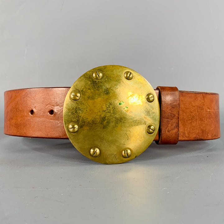 RALPH LAUREN Size 28 Brown Brass Leather Wide Belt