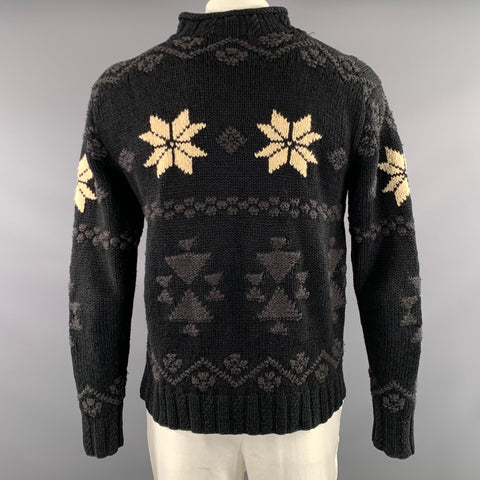RALPH LAUREN Size L Black Grey & White Knitted Linen / Cotton Sweater