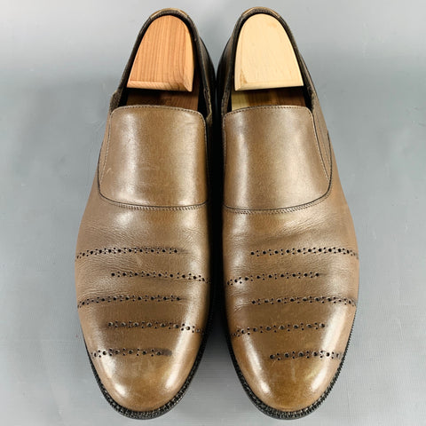 BOTTEGA VENETA Size 11 Brown Perforated Leather Loafers