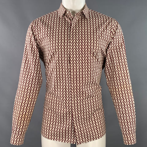 VALENTINO Size M Burgundy White Monogram Cotton Button Up Long Sleeve Shirt
