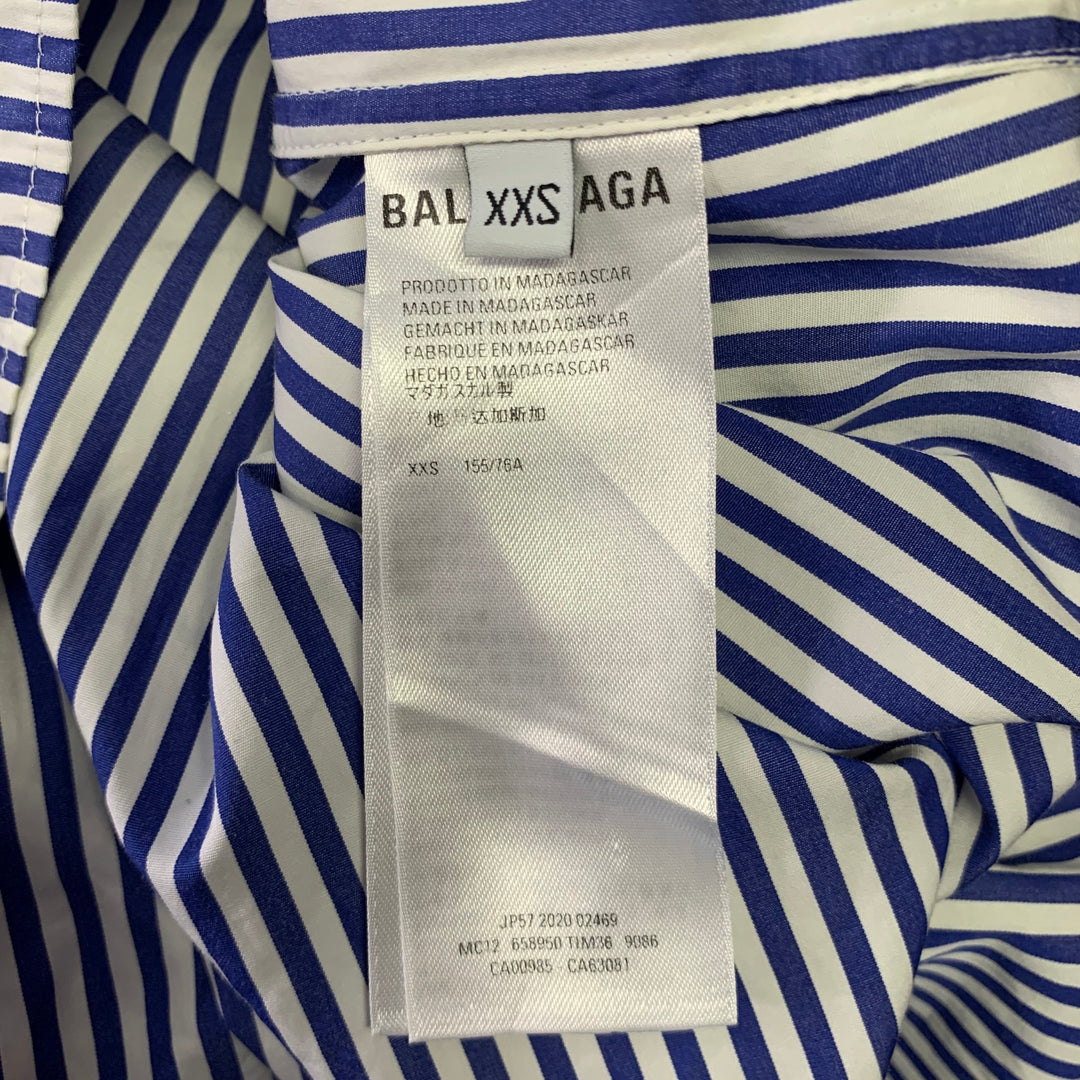 BALENCIAGA Size XXS Blue White Stripe Cotton Button Down Asymmetrical  Sleeve Shirt